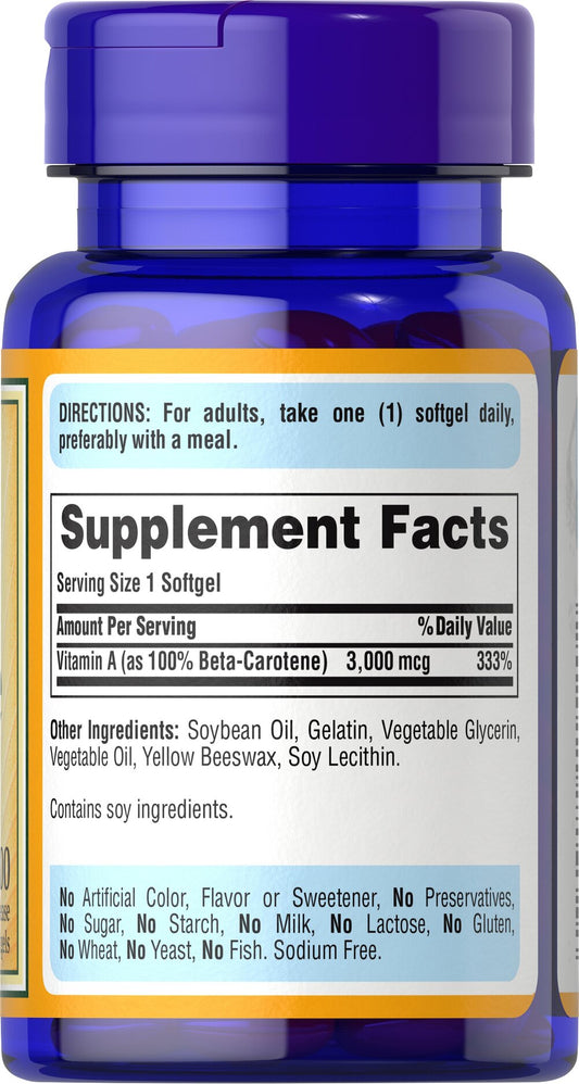 Puritan's Pride Beta-Carotene 10,000 IU / 100 Softgels / Item #001520