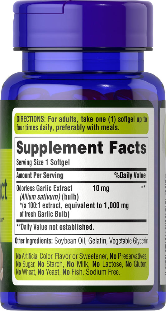 Puritan's Pride Odorless Garlic 1000 mg / 100 Softgels / Item #005531