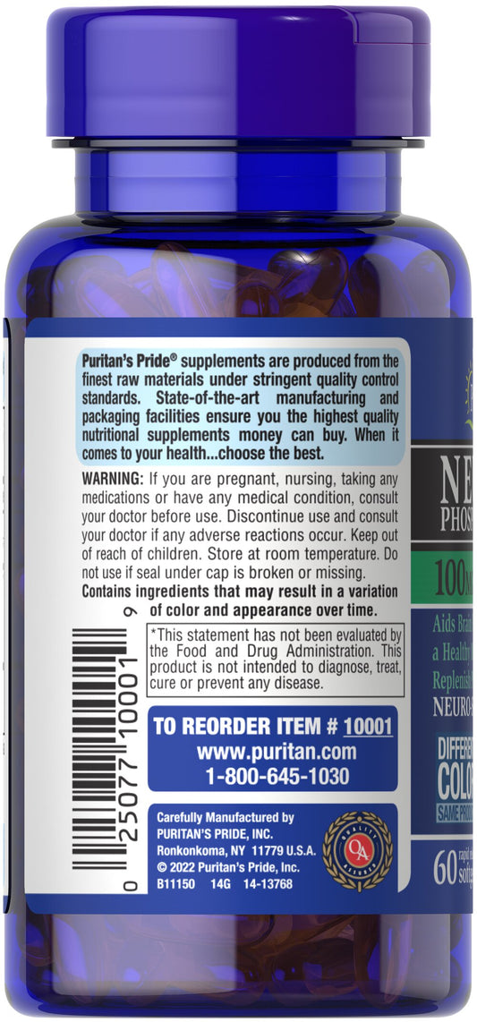 Puritan's Pride Neuro-Ps (Phosphatidylserine) 100 mg / 60 Softgels / Item #010001
