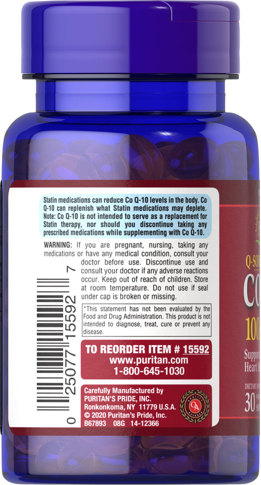 Puritan's Pride Co Q-10 100 mg / 30 Rapid Release Softgels / Item #015592