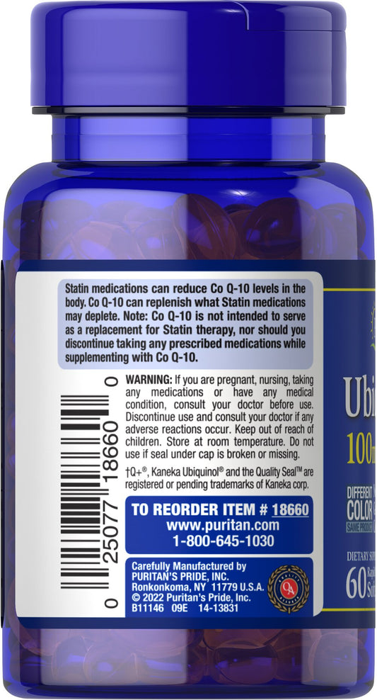Puritan's Pride Ubiquinol 100 mg / 60 Softgels / Item #018660