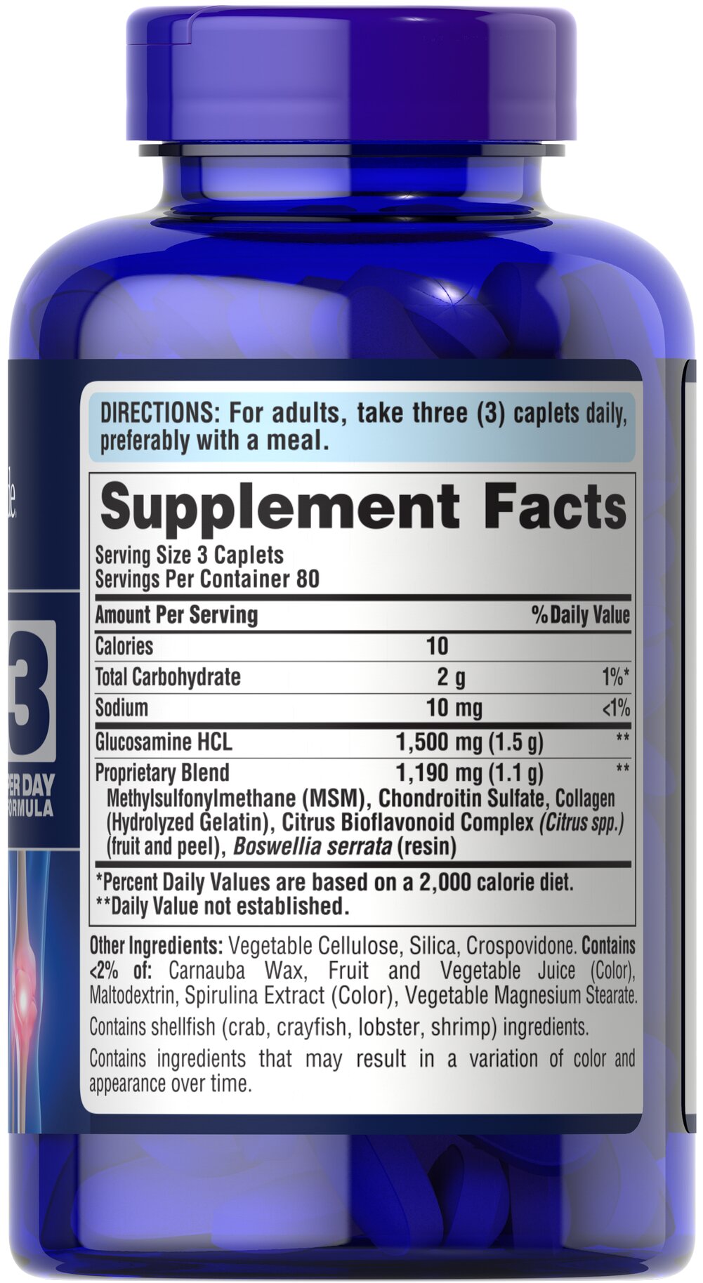 Puritan's Pride Double Strength Glucosamine, Chondroitin & MSM Joint Soother® 240 Caplets / Item #027814