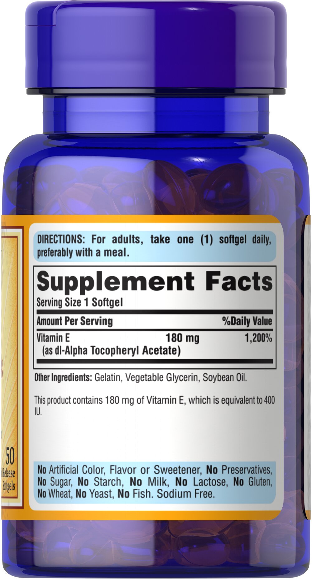 Puritan's Pride Vitamin E-400 IU / 50 Softgels / Item #050858