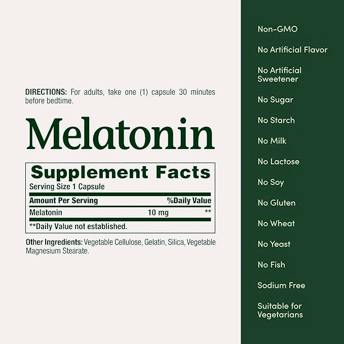Nature's Bounty Melatonin, 100% Drug-Free Sleep Aid, 10 Mg, 60 Capsules