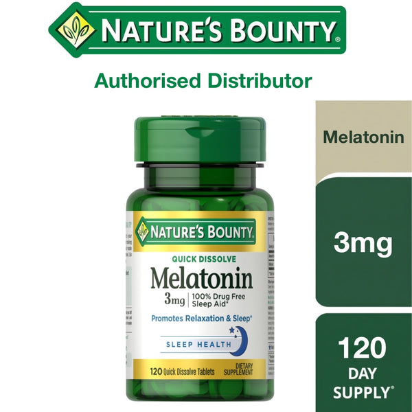 Nature's Bounty, Melatonin Sleep Aid Tablets, Natural Cherry, 3 mg, 120 Quick Dissolve Tablets