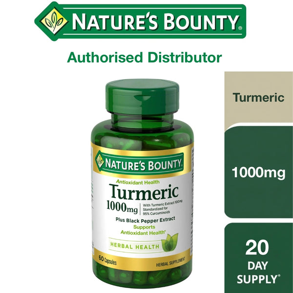 Nature's Bounty Turmeric with Black Pepper Extract, Supports Antioxidant Health, 1000mg, 60 Capsules