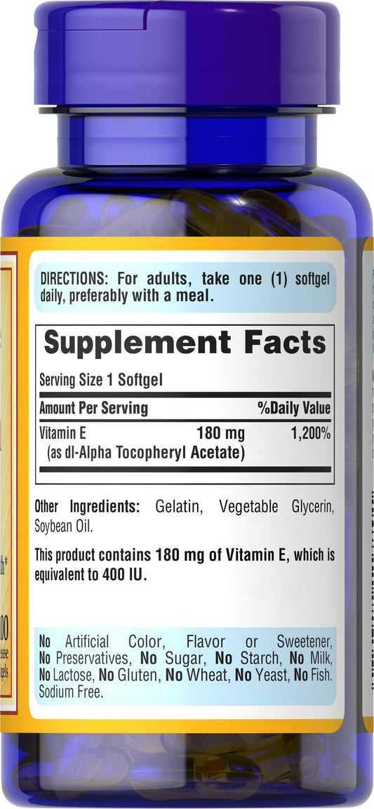 Puritan's Pride Vitamin E-400 IU / 100 Softgels Item / #001770