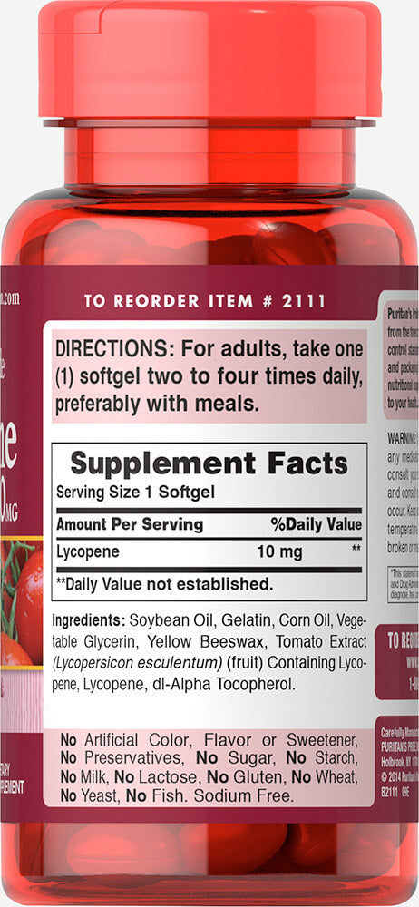 Puritan's Pride Lycopene 10 mg / 100 Softgels / Item #002111