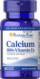 Puritan's Pride Calcium Carbonate 600 mg + Vitamin D 250 IU 600 mg / 60 Caplets / Item #004230