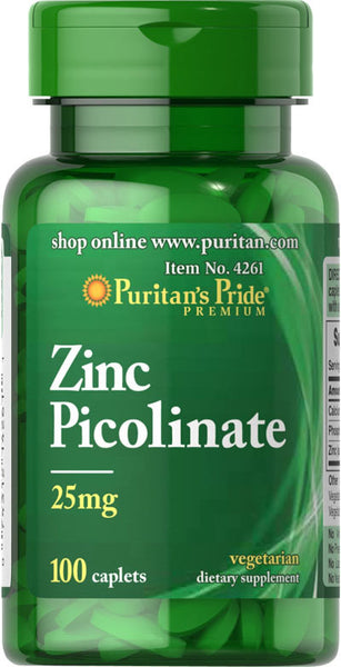 Puritan's Pride Zinc Picolinate 25 mg / 100 Caplets / Item #004261 - Puritan's Pride Singapore