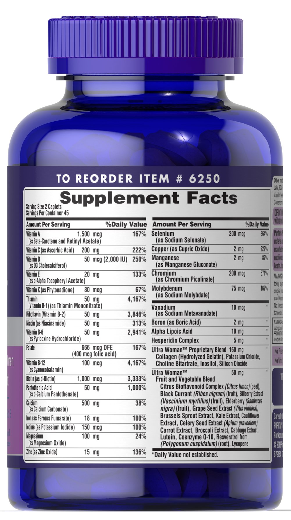 Puritan's Pride Ultra Woman™ Daily Multi Timed Release 90 Caplets / Item #006250