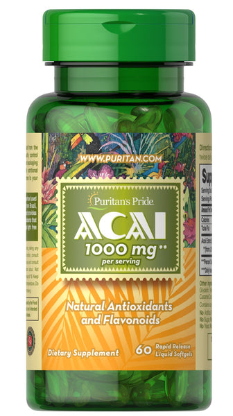 Puritan's Pride Acai 1000 mg 60 Softgels  / Item #019965