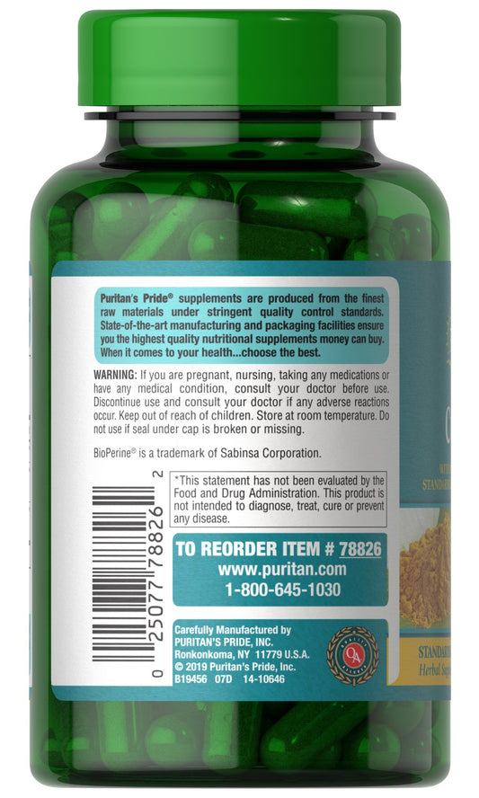 Puritan's Pride Turmeric Curcumin 1000 mg / 60 Capsules / Item #078826
