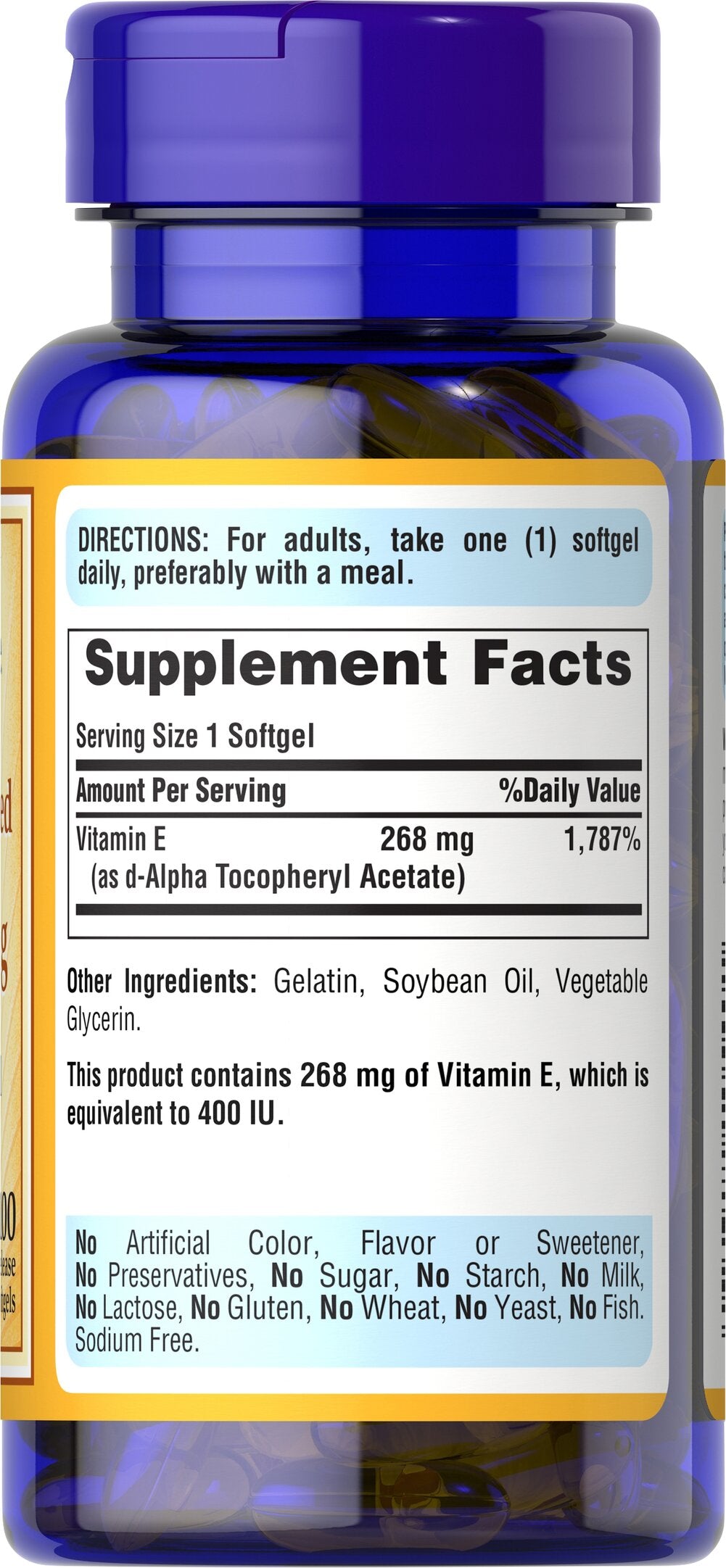 Puritan's Pride Vitamin E-400 iu 100% Natural 400 IU / 100 Softgels / Item #000540