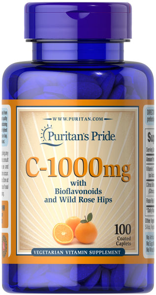 Puritan's Pride Vitamin C-1000 mg with Bioflavonoids & Rose Hips 1000 mg / 100 Caplets / Item #000690