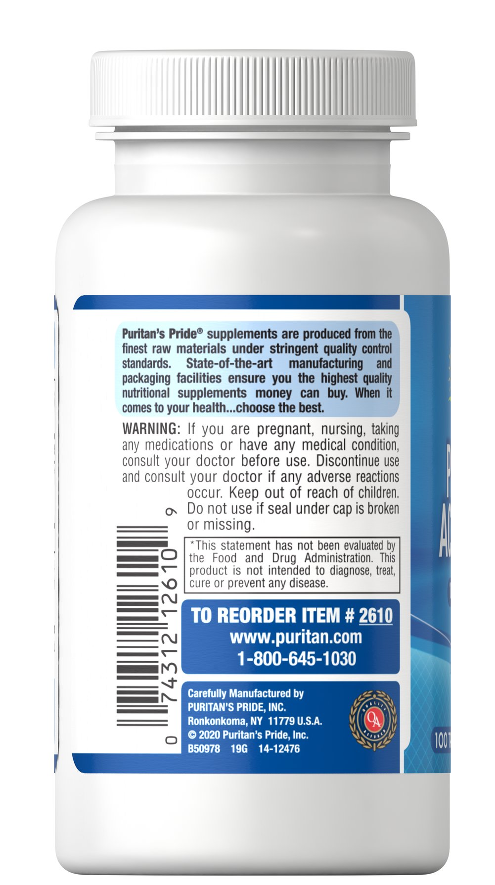 Puritan's Pride Probiotic Acidophilus 100 Tablets / Item #002610
