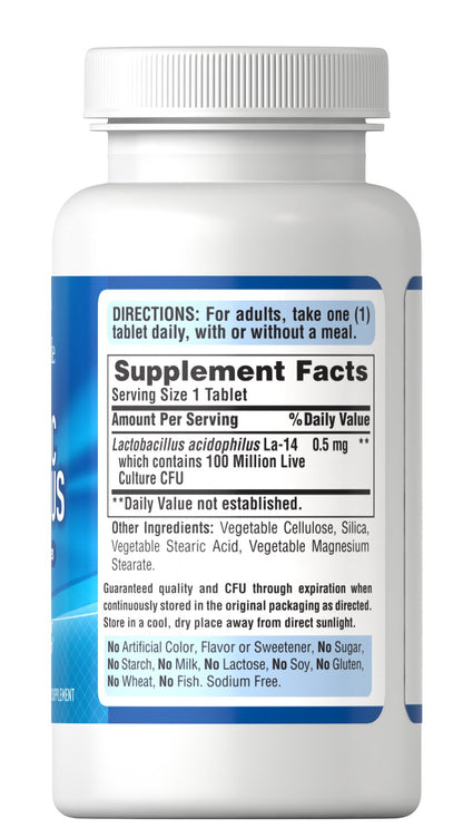 Puritan's Pride Probiotic Acidophilus 100 Tablets / Item #002610