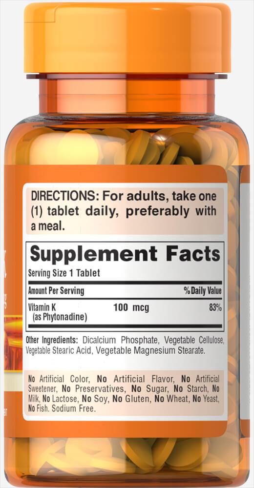 Puritan's Pride Vitamin K 100 mcg / 100 Tablets / Item #003070