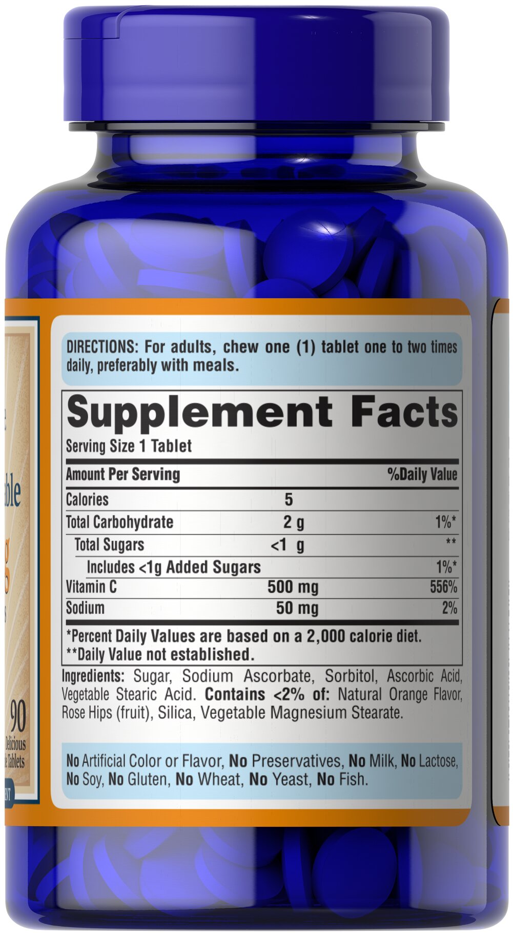 Puritan's Pride Chewable Vitamin C-500 mg with Rose Hips 500 mg / 90 Chewables / Item #003880