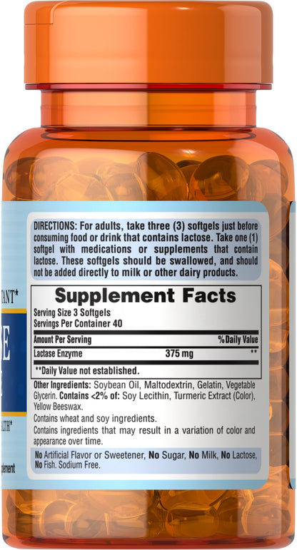 Puritan's Pride Lactase Enzyme 125 mg / 120 Softgels /  Item #004932