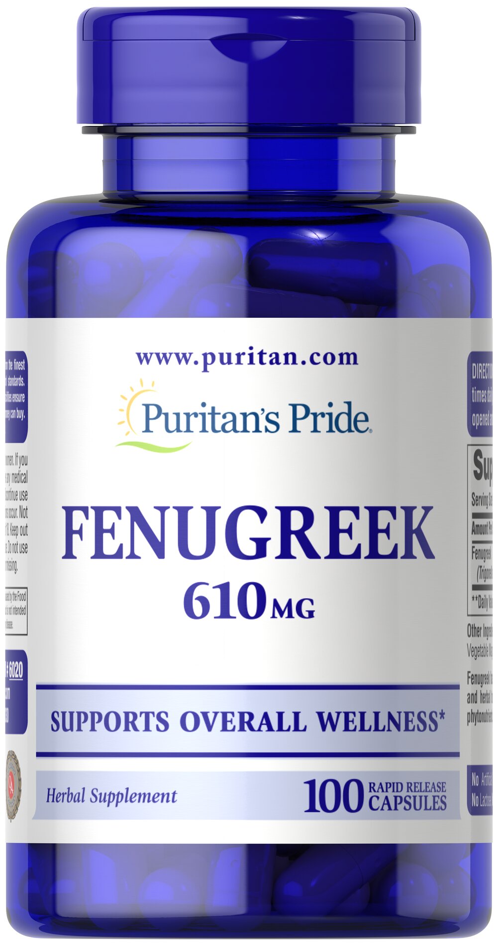 Puritan's Pride Fenugreek 610 mg / 100 Capsules / Item #006020