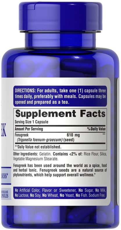 Puritan's Pride Fenugreek 610 mg / 100 Capsules / Item #006020