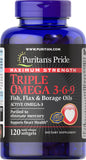 Puritan's Pride Maximum Strength Triple Omega 3-6-9 Fish, Flax & Borage Oils 120 Softgels / Item #010157