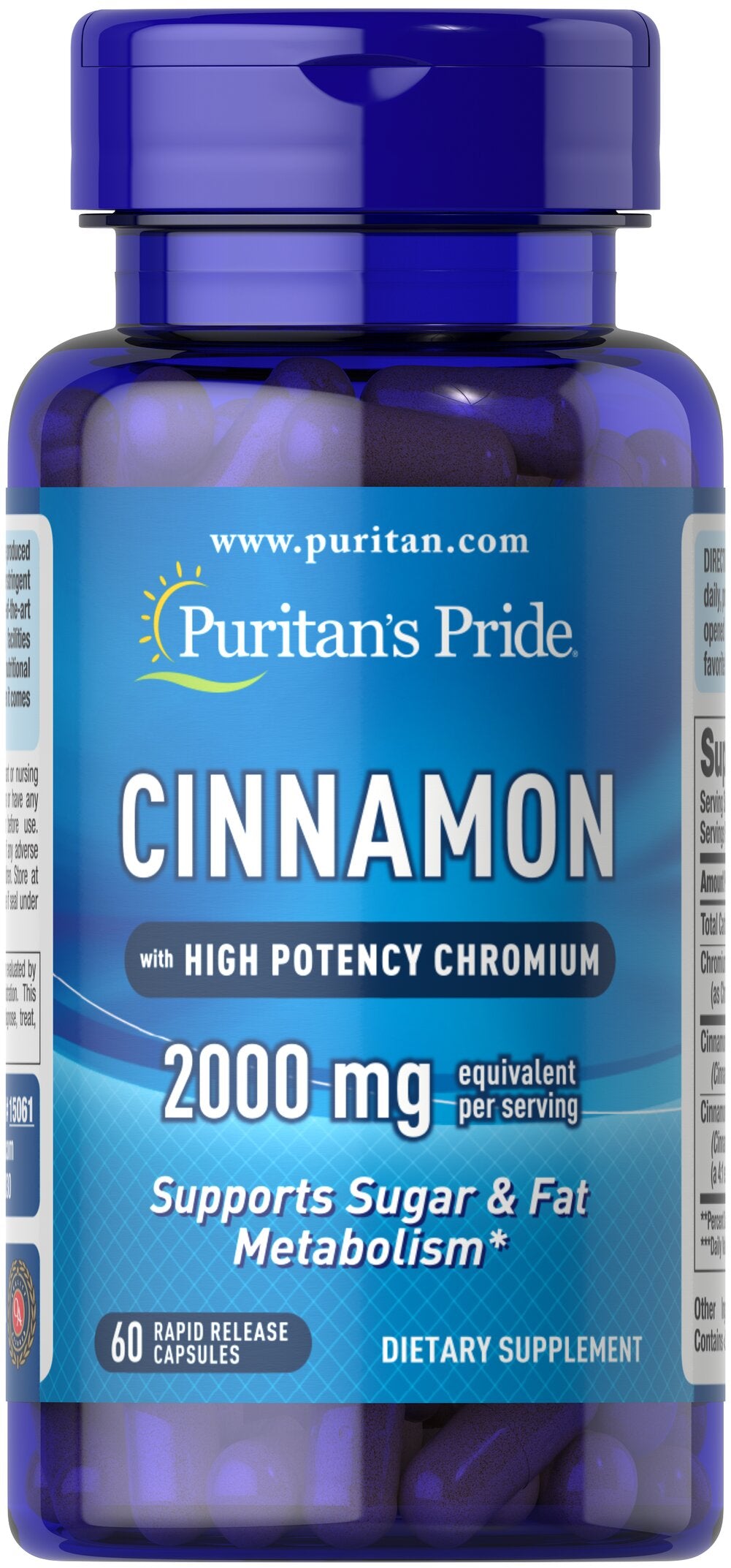 Puritan's Pride Cinnamon Complex with High Potency Chromium 2000 mg / 60 Capsules / Item #015061