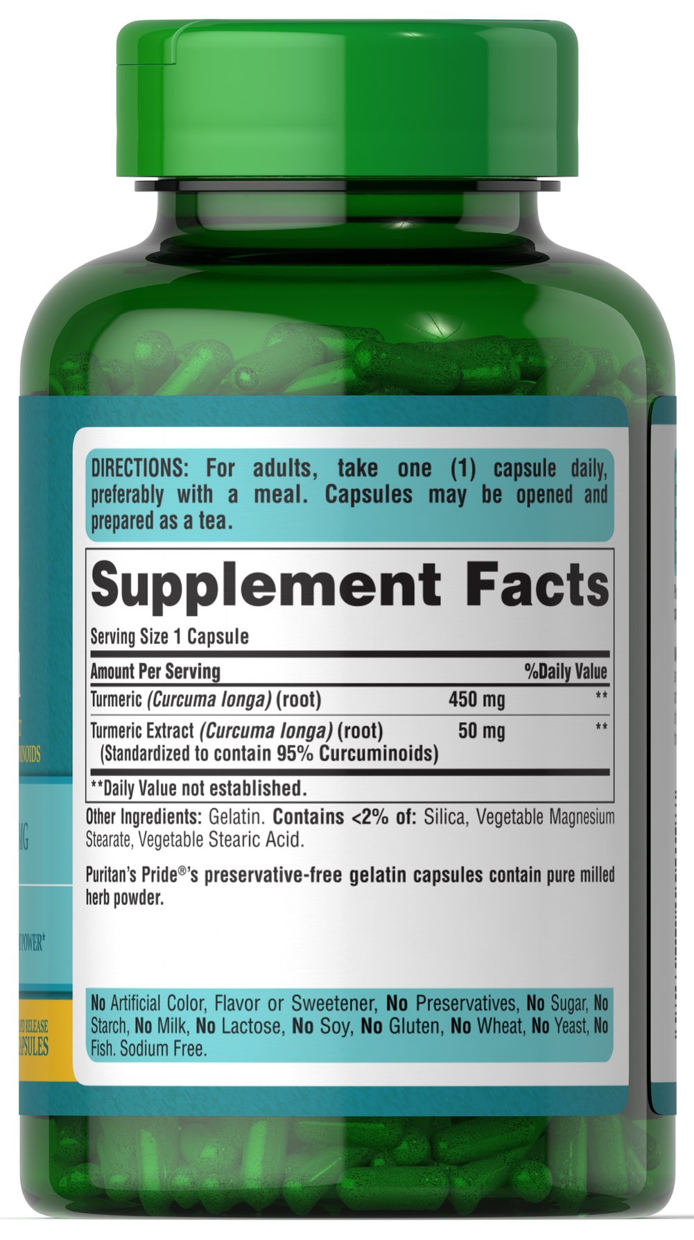 Puritan's Pride Turmeric Curcumin 500 mg / 180 Capsules / Item #015419