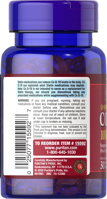 Puritan's Pride  Co Q-10 100 mg / 30 Rapid Release Softgels / Item #015592