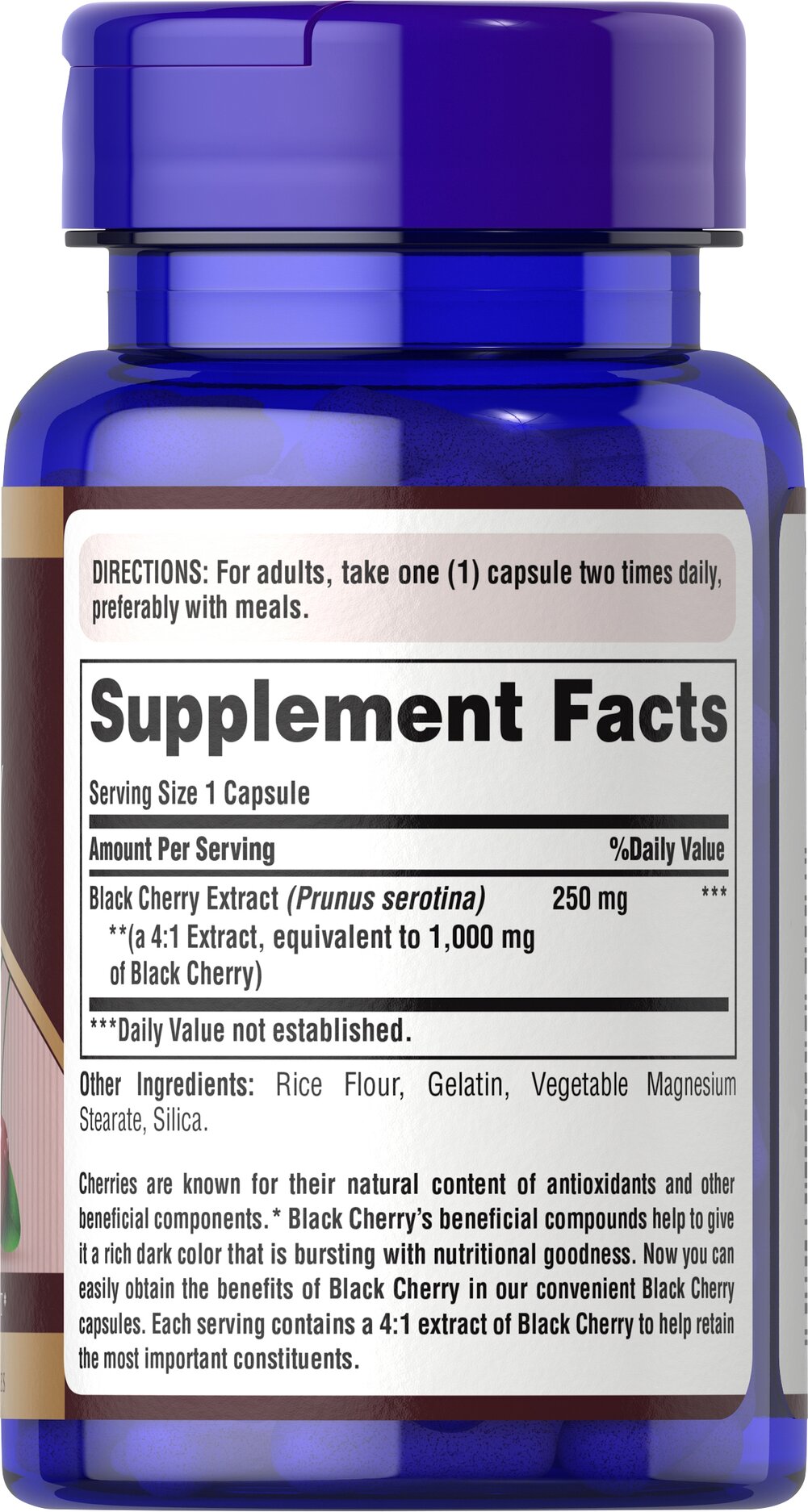 Puritan's Pride Black Cherry 1000 mg / 100 Capsules / Item #015691