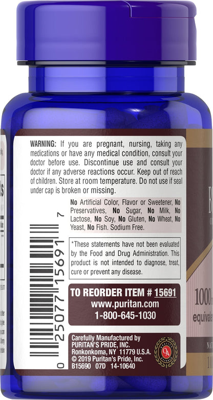 Puritan's Pride Black Cherry 1000 mg / 100 Capsules / Item #015691