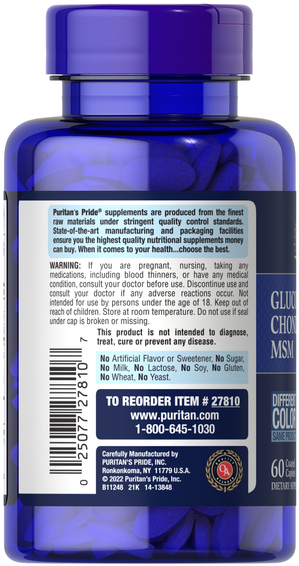 Puritan's Pride Double Strength Glucosamine, Chondroitin & MSM Joint Soother® 60 Caplets / Item #027810