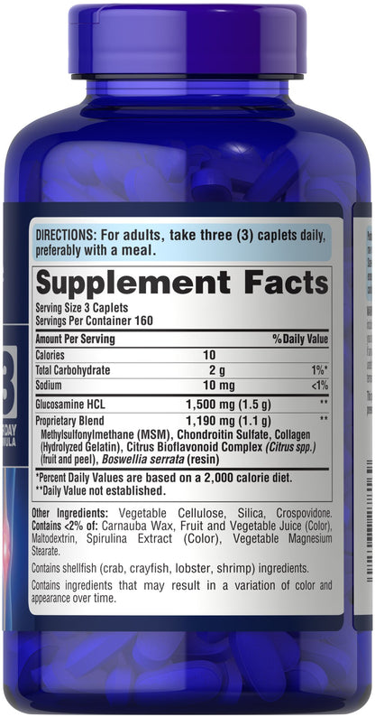 Puritan's Pride Double Strength Glucosamine, Chondroitin & MSM Joint Soother® 480 Caplets / Item #027816