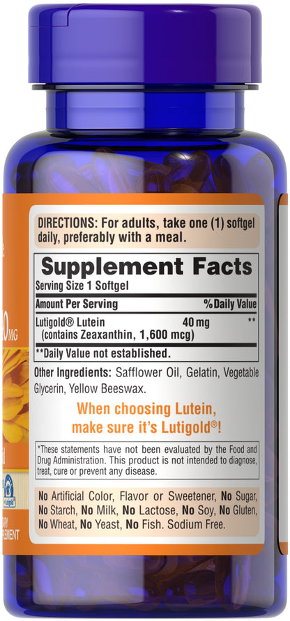 Puritan's Pride Lutein 40 mg with Zeaxanthin 40 mg / 60 Softgels / Item #044251