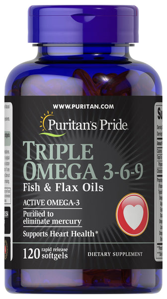 Puritan's Pride Triple Omega 3-6-9 Fish & Flax Oils 120 Softgels / Item #051254