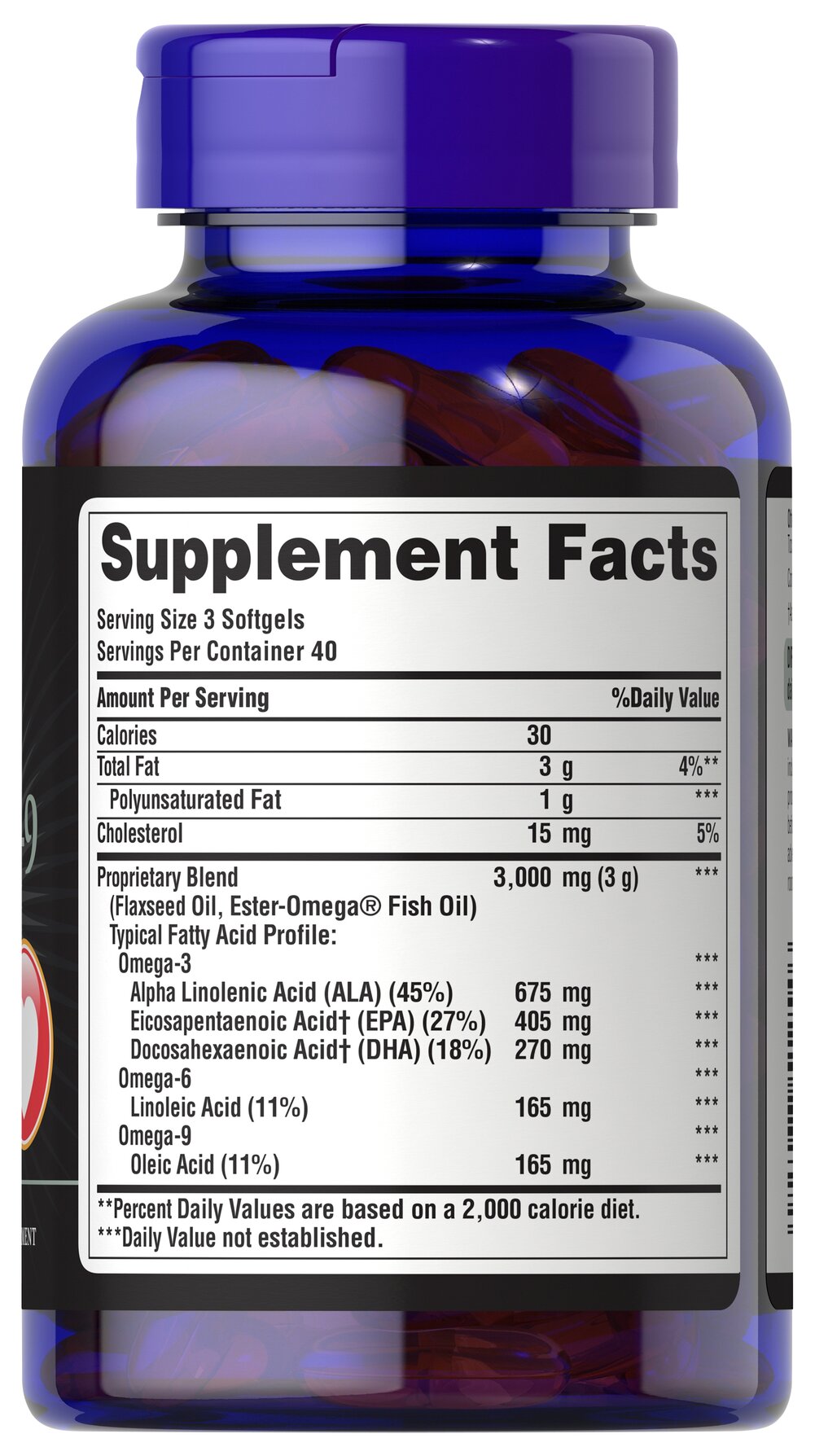 Puritan's Pride Triple Omega 3-6-9 Fish & Flax Oils 120 Softgels / Item #051254