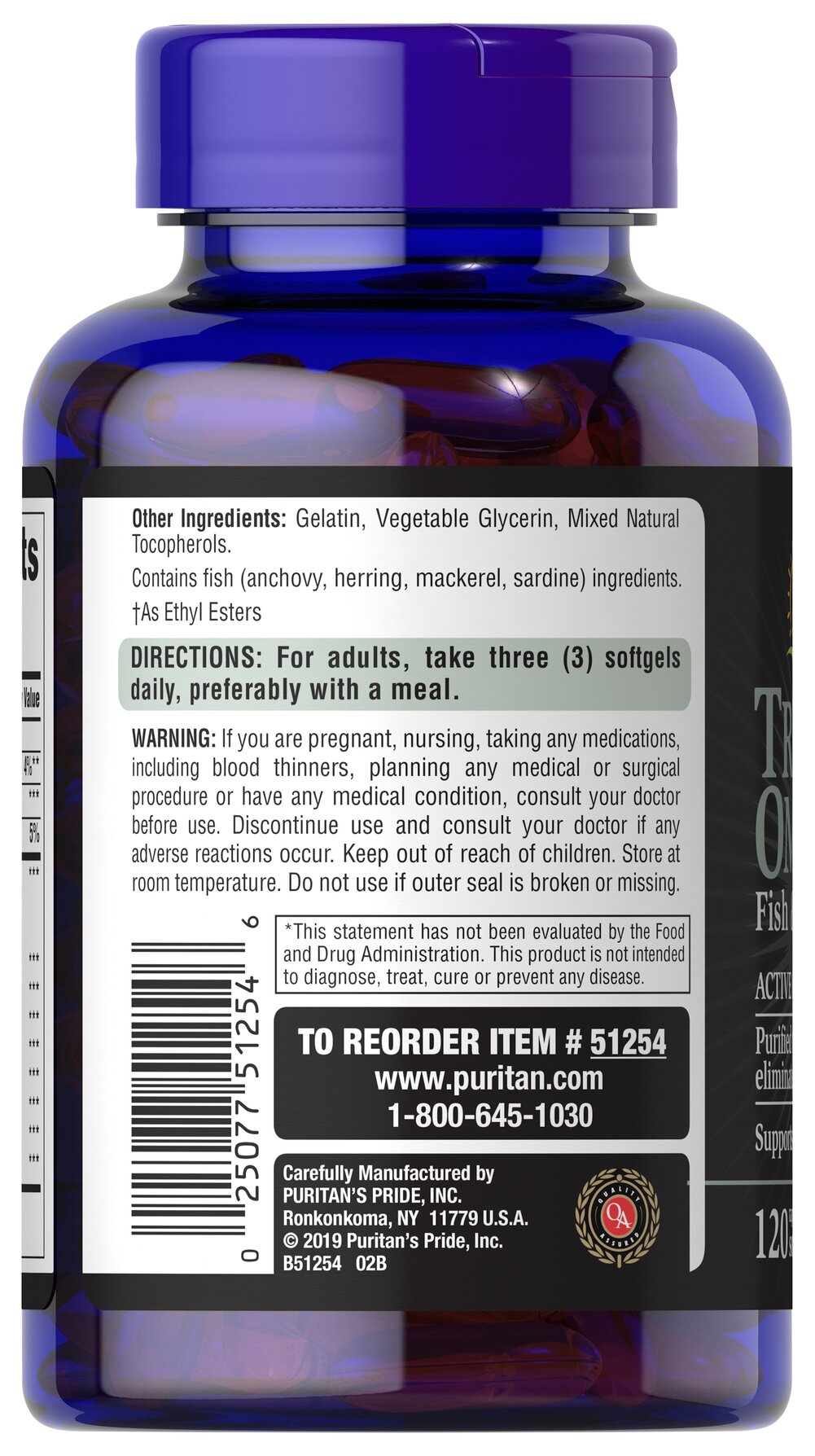 Puritan's Pride Triple Omega 3-6-9 Fish & Flax Oils 120 Softgels / Item #051254