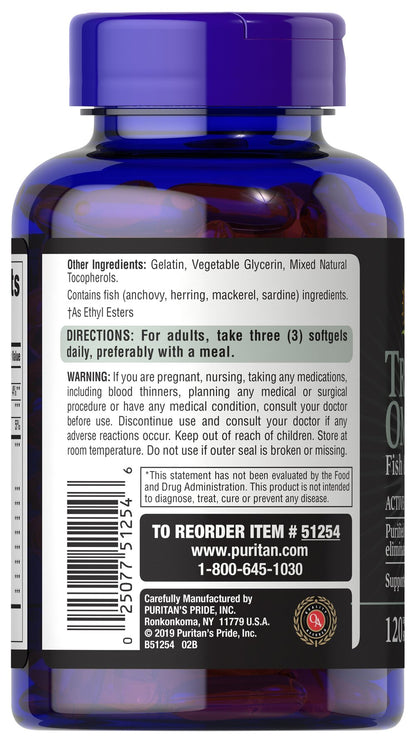 Puritan's Pride Triple Omega 3-6-9 Fish & Flax Oils 120 Softgels / Item #051254
