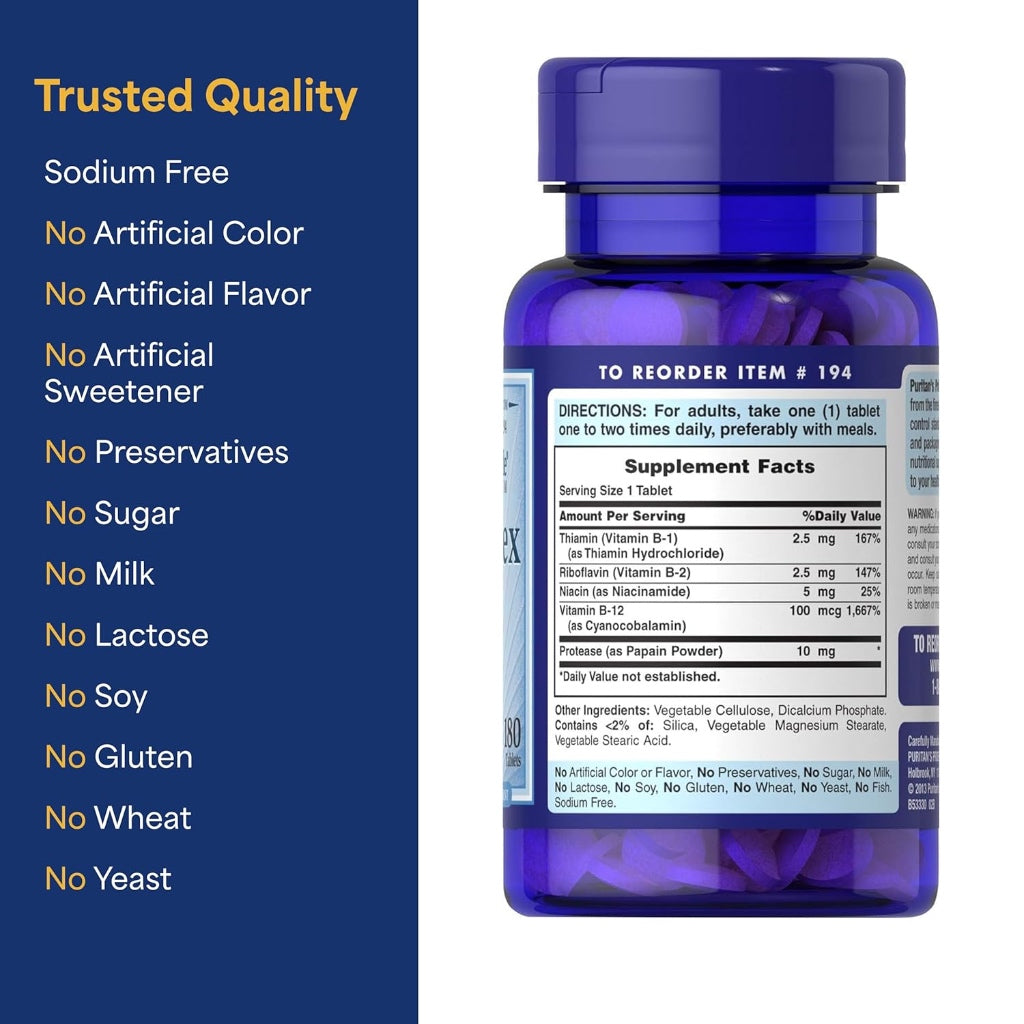 Puritan's Pride Vitamin B-Complex And Vitamin B-12 180 Tablets / Item #000194