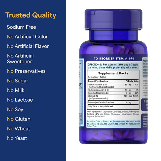 Puritan's Pride Vitamin B-Complex And Vitamin B-12 180 Tablets / Item #000194