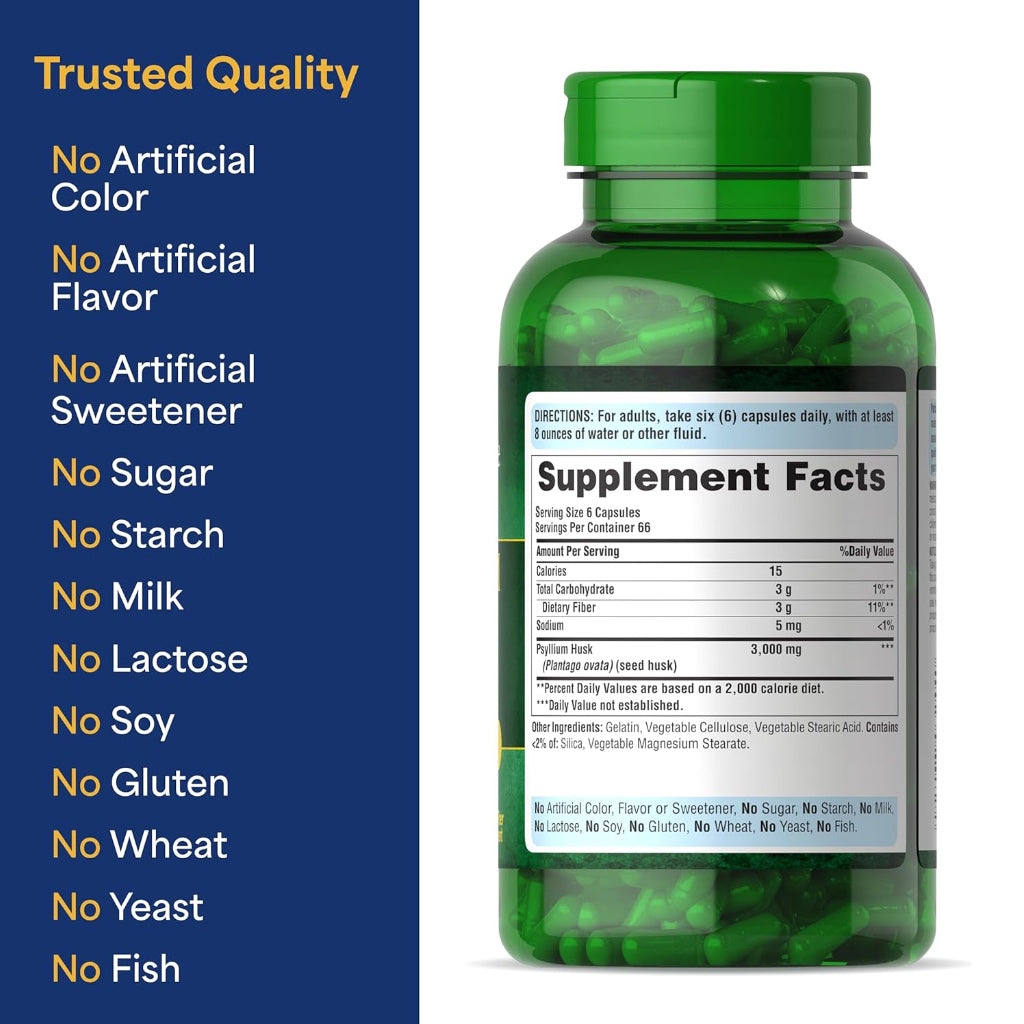 Puritan's Pride Psyllium Husks 500 mg / 400 Capsules / Item #003244