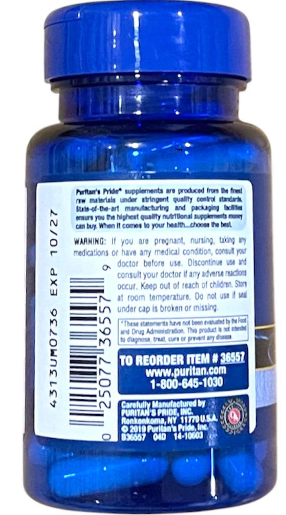 Puritan's Pride Alpha Lipoic Acid 300 mg Item #036557