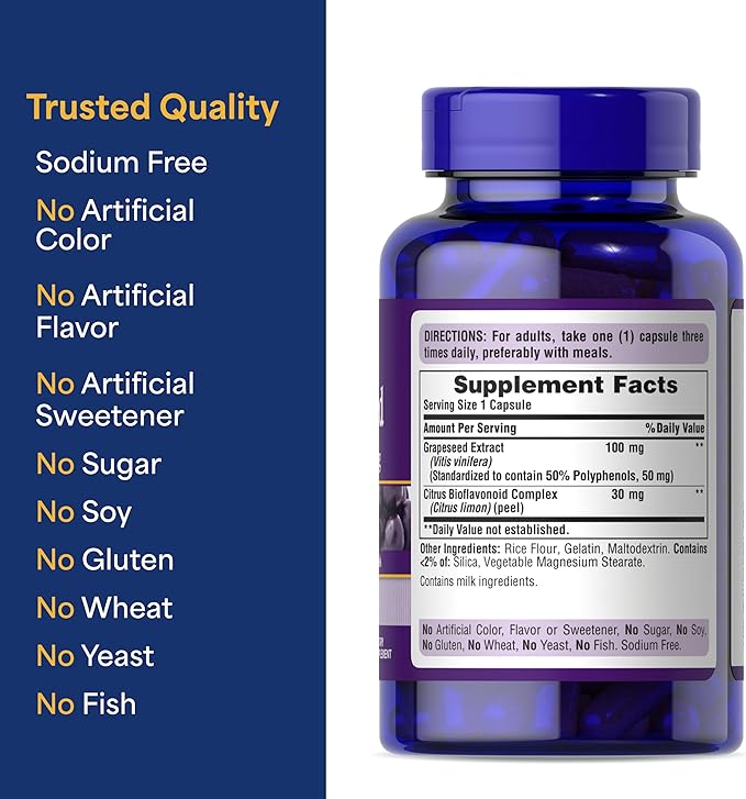 Puritan's Pride Grapeseed Extract 100 mg / 200 Capsules / Item #005432