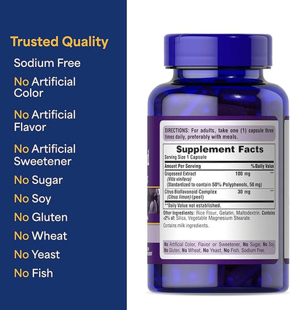 Puritan's Pride Grapeseed Extract 100 mg / 200 Capsules / Item #005432