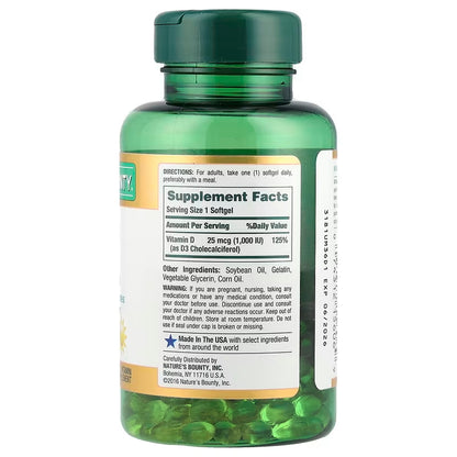 Nature’s Bounty Vitamin D3 Rapid Release Softgels, 1000 IU, 250 Count