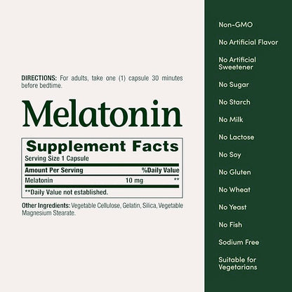 Puritan's Pride Melatonin 10 mg / 60 Capsules / Item #019491