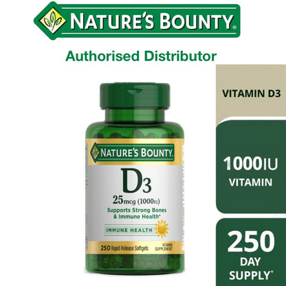 Nature’s Bounty Vitamin D3 Rapid Release Softgels, 1000 IU, 250 Count