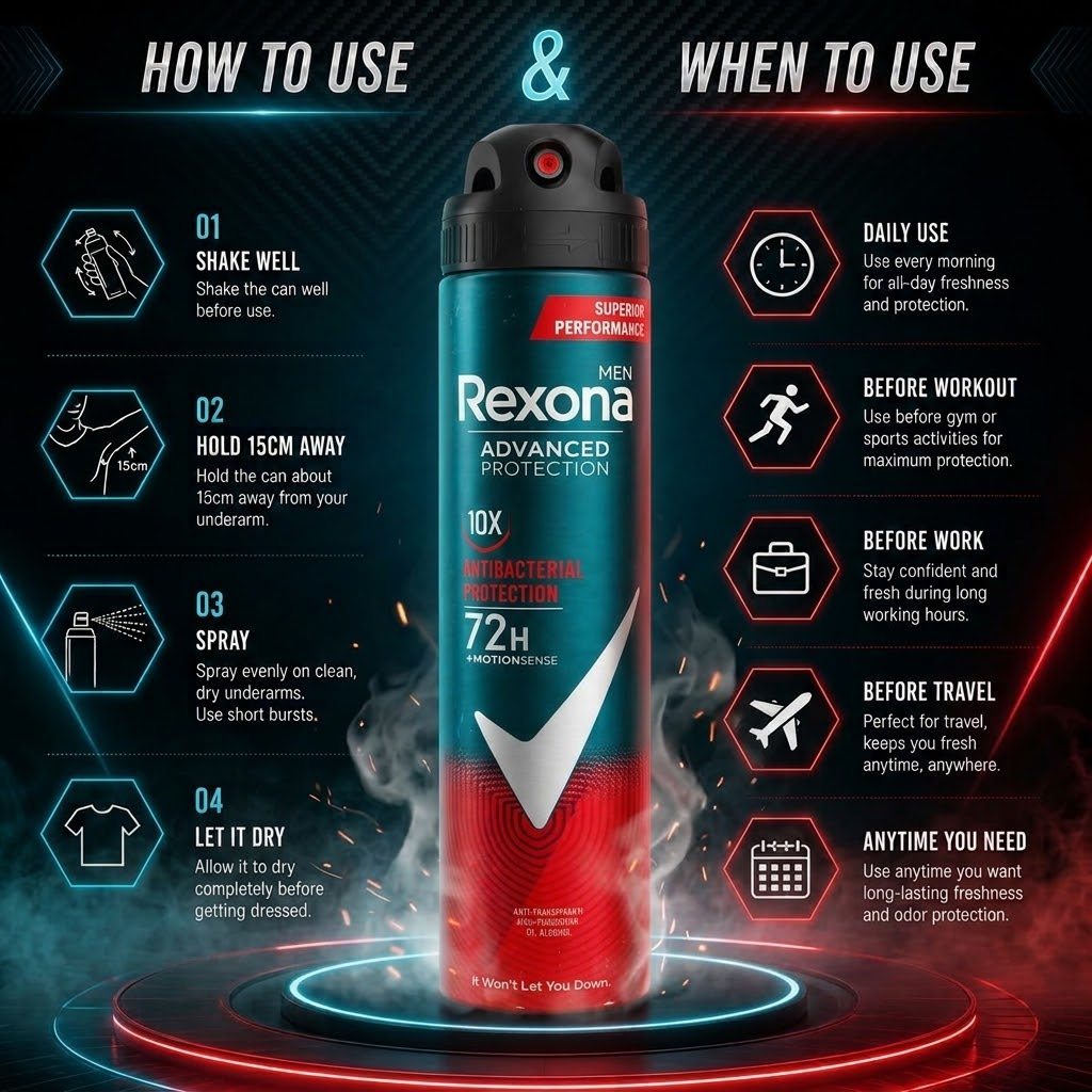 Rexona Men Advanced Protection 10X Antibacterial 72H Deodorant Spray 200ml MotionSense 0 Alcohol