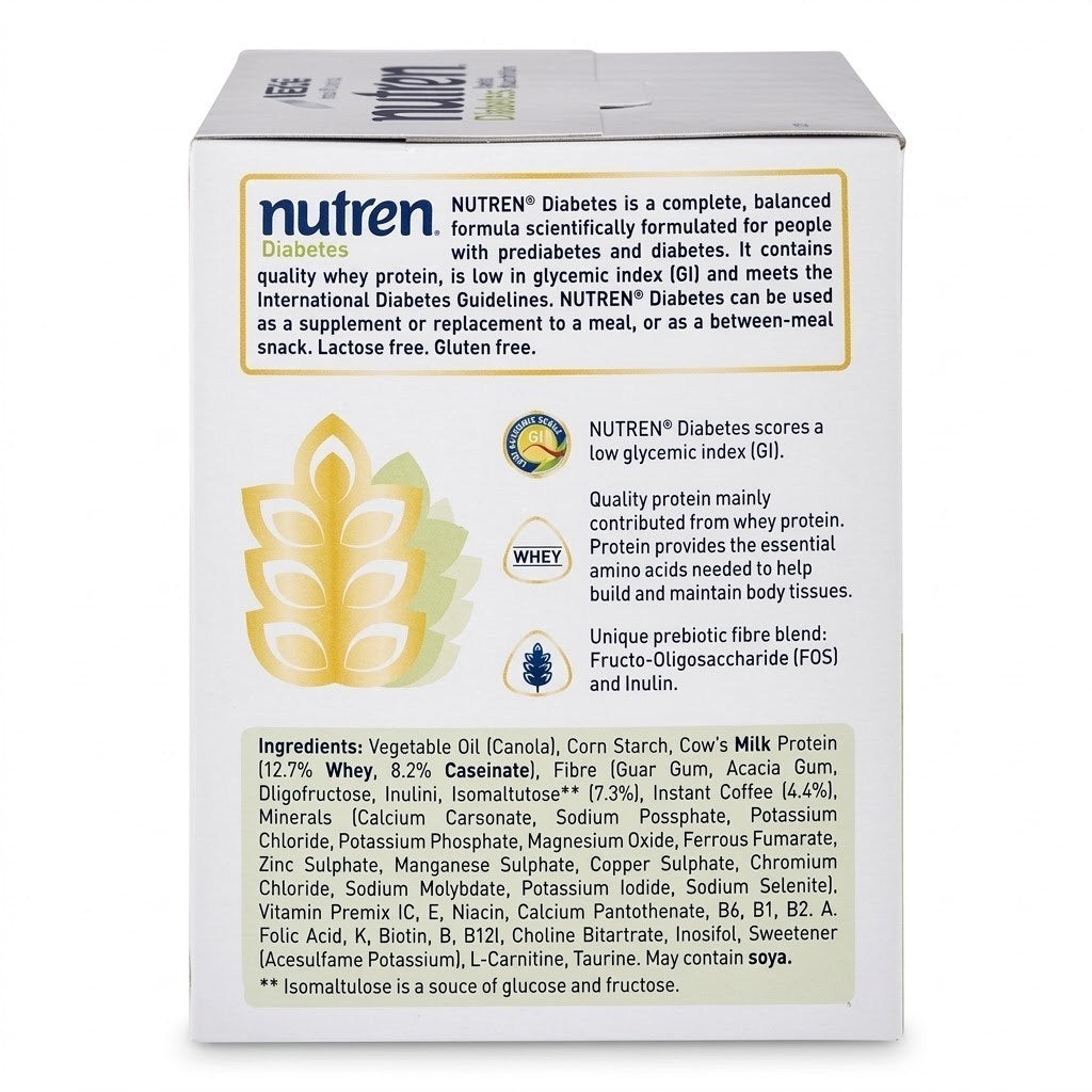 Nestle Nutren Diabetes Coffee Powder 550g 10x55g Sachets Low GI Meal Replacement Blood Sugar